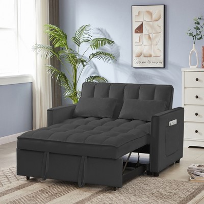 3 in 1 Convertible Sleeper Sofa Bed, Futon Couches for Living Room with Side Pocket | Adjustable Backrest| Velvet Fabric