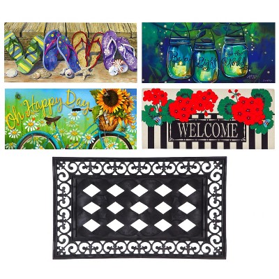 Evergreen Evegreen Flag Sassafras Doormat Spring Summer Set of 5 Sunflower and Bicycle Collection