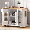 ORRD 56" White Kitchen Island w/Drop Leaf, Power Outlet, 6 Drawers, 4 Door Shelves, Wheels, Rubber Wood Veneer, Embossed Stripe Cart - 3 of 4
