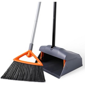 Heavy Duty Broom and Dustpan Combo Set, Stiff Bristle Commercial Angle Broom with Standing Dust Pan for Indoor/Outdoor - 1 of 4