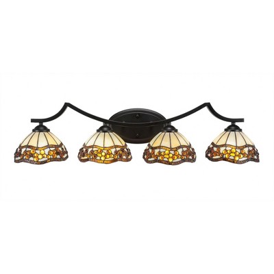 Toltec Lighting Zilo 4 - Light Vanity in  Matte Black with 7'' Roman Jewel Art Glass Shade