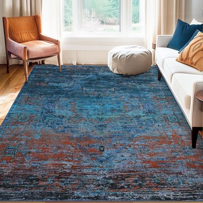 Ombre Vintage Area Rug Distressed Washable Living Room Bedroom Rug Indoor Carpet Ultra-Thin Soft Rug for Office Dining Room Non-Slip