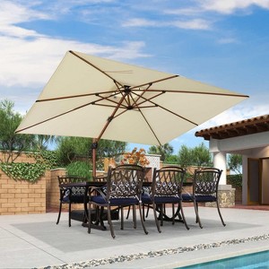 PURPLE LEAF Double Top Rectangle Patio Umbrella with Base Deluxe Wood Pattern Offset Hanging Umbrella for Pool Garden - 1 of 4