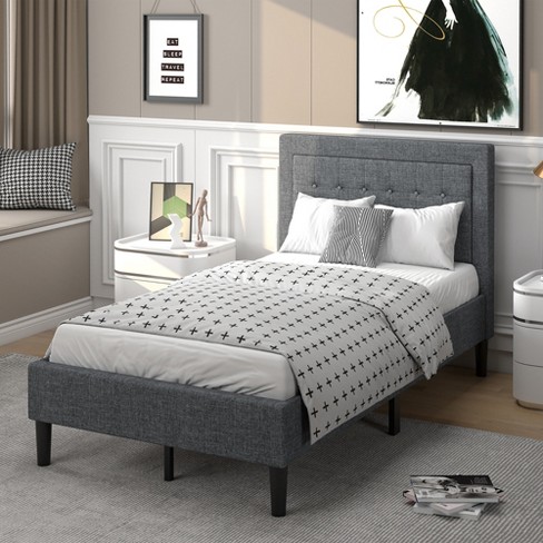 Costway Twin Size Upholstered Bed Frame Button Tufted Headboard Mattress  Foundation Grey : Target