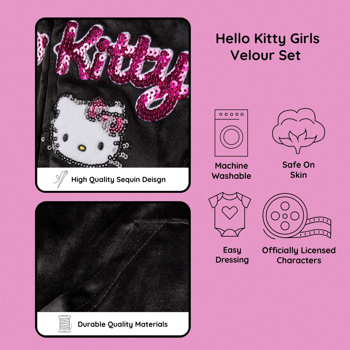 Hello Kitty Girls Velour Zip Up Hoodie and Jogger Pants Outfit Set Toddler - thumbnail 6
