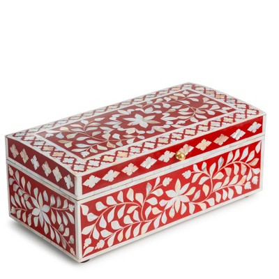 Jodhpur Mother of Pearl Decorative Box, Burgundy, 16"