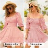 EXLURA Women's Lantern Sleeve Tie Back Summer Dress Ruffled Off Shoulder A-Line Vintage Mini Dress - 3 of 4
