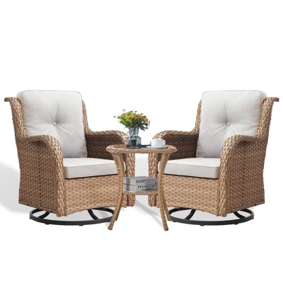 POCASSY Wicker Swivel Rocking Chairs, Oversized Rocker Patio Chairs Set Rattan Glider Chairs for Outdoor Porch Deck Backyard