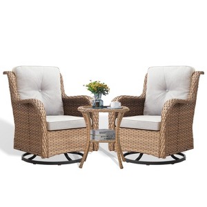 POCASSY Wicker Swivel Rocking Chairs, Oversized Rocker Patio Chairs Set Rattan Glider Chairs for Outdoor Porch Deck Backyard - 1 of 4