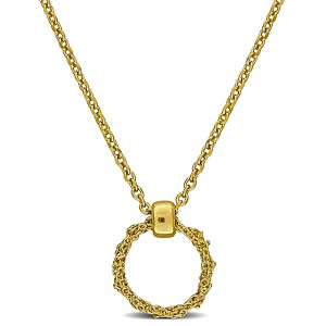 EVERLY JEWELRY | Yellow Plated Sterling Silver 1mm Diamond Cut Curb Chain and 10.5mm Circle Charm Necklace, 16 inc  + 2 inc - 1 of 4