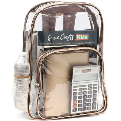 Juvale Clear Backpack Stadium Approved, See Through Bag for Sports, Concert & Festival Events, Gold Trim, 4.8x12.2x16.5 In