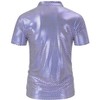 Men's 70s Disco Shirts Shiny Sequins Short Sleeve Party Shirt Slim Fit Nightclub Costume Tops - 4 of 4