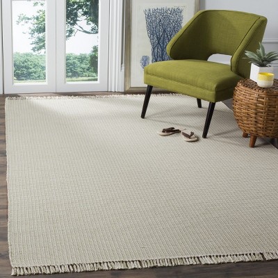 Ivory and Green Handwoven Cotton Flatweave 6' x 9' Rug