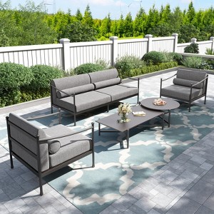 Captiva Designs Outdoor Patio Oversized Premium Conversation Sofa Set with Extra Thick Cushion and Coffee Table - 1 of 4