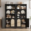 70" Tall Farmhouse Bookshelf with Rattan Doors, 3-Tier Open Bookcase with Adjustable Shelves, Floor Standing Storage Cabinet - 2 of 4