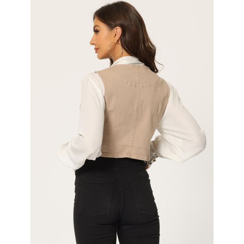 Allegra K Women's Vintage Button-Up Sleeveless Crop Jean Waistcoat Vest, 4 of 6
