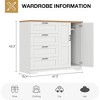 Multifunctional Wooden Dresser, 2 Door Wardrobe Armoire Closet with 4 Drawers and Hanging Rod, Low Storage Cabinet for Hanging Cloth - 2 of 4