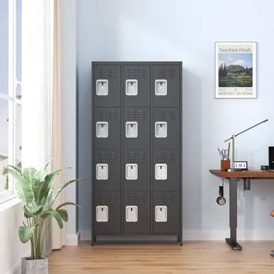 VYNXARIA 12-Door 72"H Metal Lockers with Lock for Employees, Storage Cabinet for Home, Gym, Office, School, Garage - Easy Assembly, Black