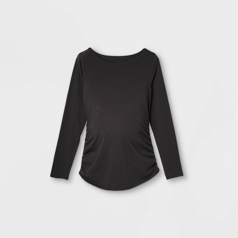 Long Sleeve Boat Neck Side Shirred Maternity T-Shirt - Isabel Maternity by Ingrid & Isabel Black XL