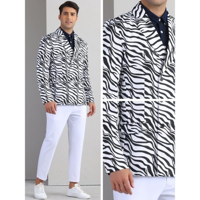 Мужские пиджаки INSPIRE CHIC Men's Party Festival Peak Lapel Double-Breasted Animal Print Blazer Black White Large — фото 4