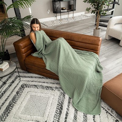 Sage Twin-Sized Ultra-Soft Muslin Cotton Cooling Throw