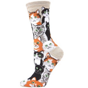 Memoi Multi Cat Club Bamboo Blend Crew Socks - 1 of 3