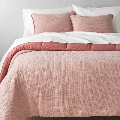 Full/Queen Textured Chambray Cotton Comforter & Sham Set Rose - Casaluna™