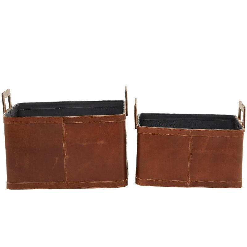 Set of 2 Large Leather Storage Baskets Brown - Olivia &#38; May, 2 of 7