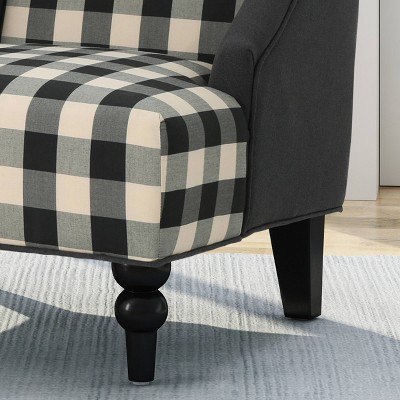 Black Checkerboard Plaid High-Back Club Chair with Dark Charcoal Accents