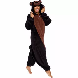 FUNZIEZ! Sherpa Bear Adult Unisex Novelty Union Suit - Black Bear, X-Large