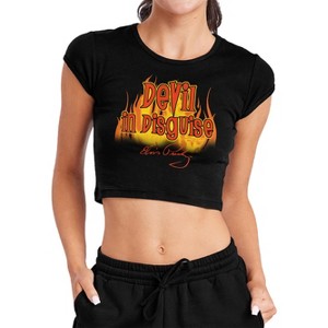 Women's Elvis Presley Devil In Disguise Cap Sleeve Baby Rib Crop Top - 1 of 4