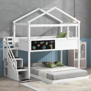 Whisen Twin over Full House Bunk Bed with Storage Staircase and Blackboard - 1 of 4