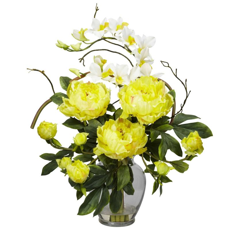 Nearly Natural 21.5-in Peony & Orchid Silk Flower Arrangement, 3 of 4