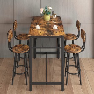 ACEPANO 5-Pieces Patio Dining Coffee Bar Table Set With Table And Chairs-Brown - 1 of 4