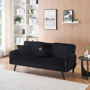NicBex Minimalist Corduroy Couch,Straight-Line Sofa with Retractable Cup Holder,Modern Couches for Sitting and Lying in Living Room,Bedroom - 1 of 4