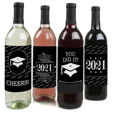 Big Dot of Happiness Graduation Cheers - 2021 Graduation Party Decorations for Women and Men - Wine Bottle Label Stickers - Set of 4