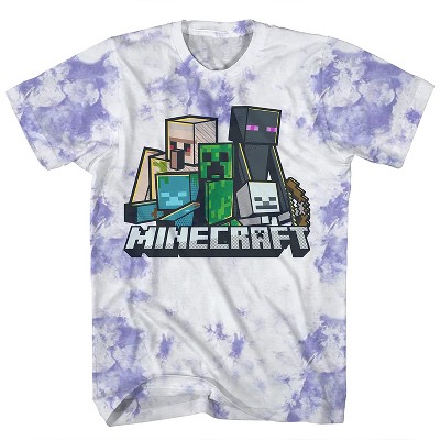 Boys Minecraft Video Game T-Shirt - Black and Green Creeper Face - Official Minecraft Tie Dye Shirt