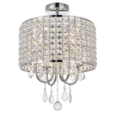 Elise 14" Brass and Crystal Flush Mount Light