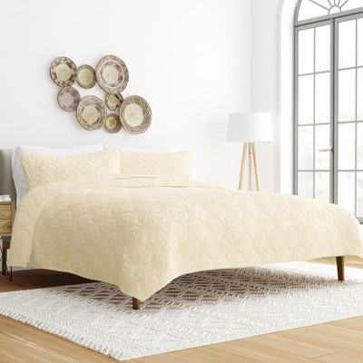 Quilted Coverlet and Shams Set Damask Square Herringbone Pattern - Becky Cameron