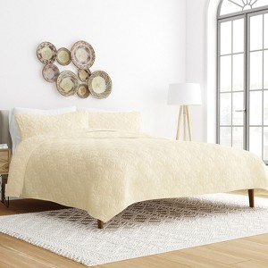 Quilted Coverlet and Shams Set Damask Square Herringbone Pattern - Becky Cameron - 1 of 4