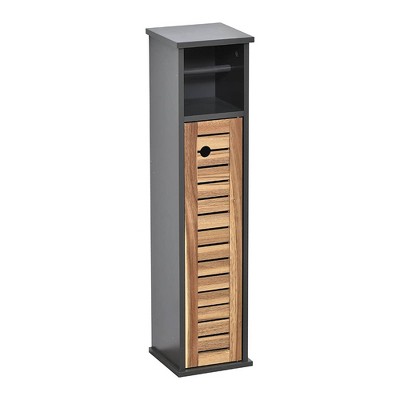 Gray and Natural Acacia Wood Free-Standing Toilet Paper Holder