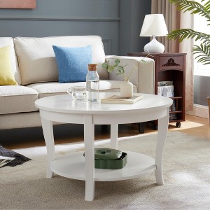 TiramisuBest Traditional Round Coffee Table with Open Storage Shelf,2-Tier Storage Wood Center Circle Accent Table for Living Room,Apartment,Studio - 1 of 4