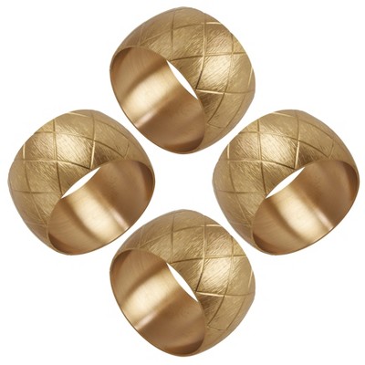 Gold Harlequin Design Brass Napkin Rings, Set of 4