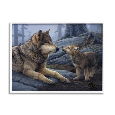 Stupell Industries Wolf & Cub Woodland Forest Framed Giclee