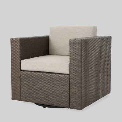 Puerta Wicker Outdoor Patio Swivel Club Chair - Brown/Gray - Christopher Knight Home