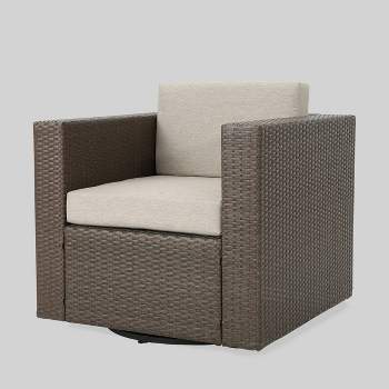 Puerta Wicker Outdoor Patio Swivel Club Chair - Brown/Gray - Christopher Knight Home