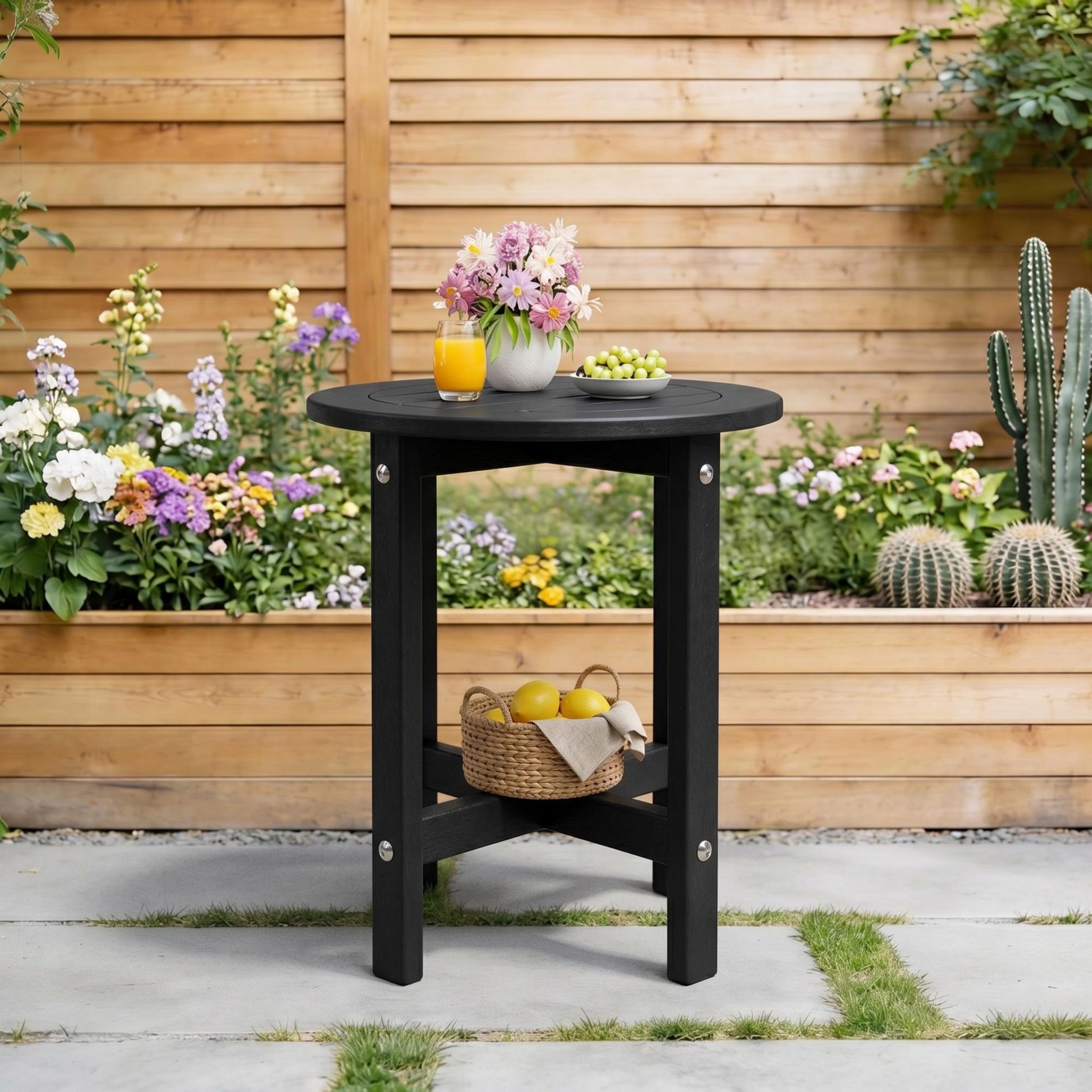18 in. HDPE Round Outdoor Side Table, Weather-Resistant Patio End Table