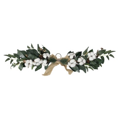 Northlight 25" White Cotton and Foliage Christmas Twig Swag - Unlit