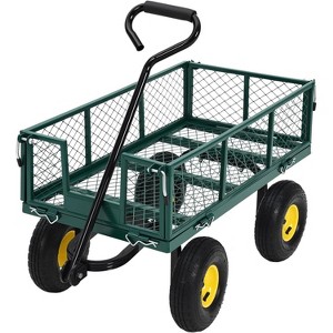 Heavy Duty 1100 LBS Steel Garden Cart, 3 in 1 Pullable Garden Wagon, Folding Utility Wagon w/Removable Sides & 10" Wheels for Farm, Yard - 1 of 4