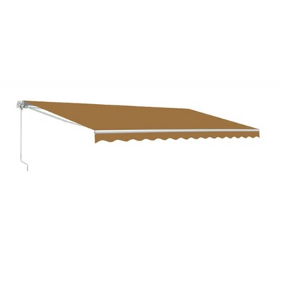 Beige Retractable Patio Awning with White Frame